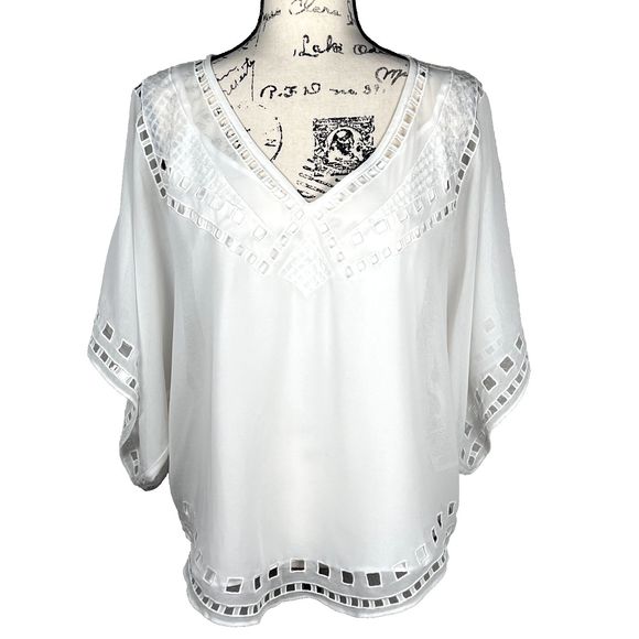 White House Black Market Tops - White House Black Market Sz S/P White Camisole and Blouse Dolman Sleeves Cutouts